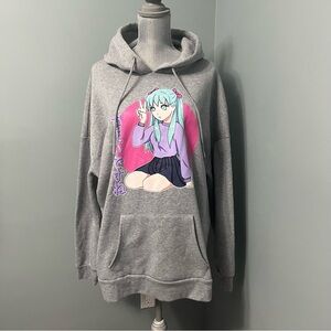 STREETWEAR SOCIETY grey anime graphic hoodie size XL